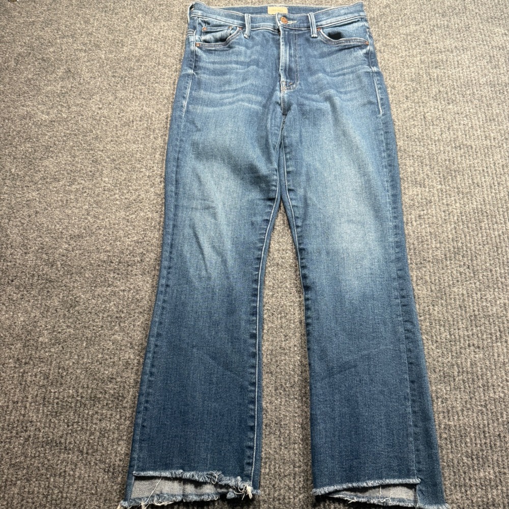 Mother The Insider Crop Step Fray Jeans Womens 26 Blue Designer Luxury